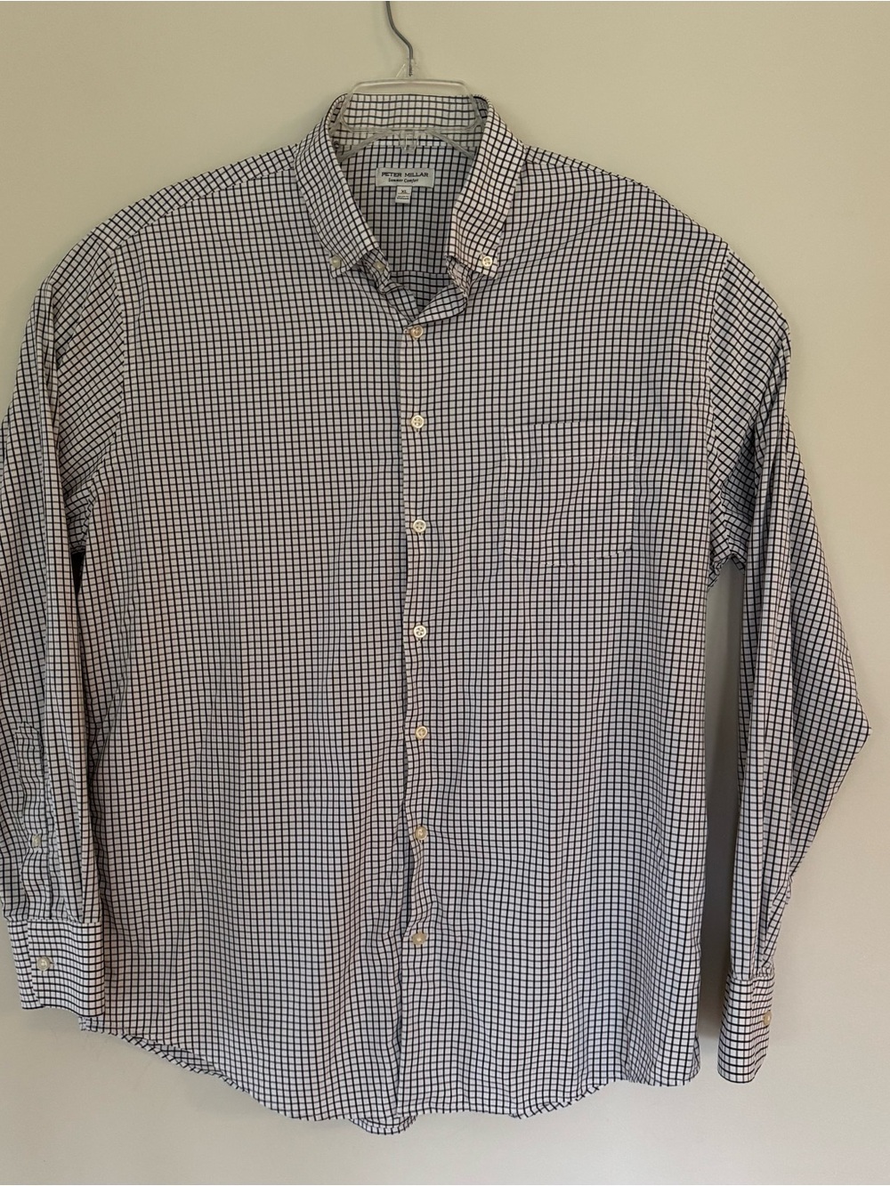 Peter Millar Black and White Checked Button-Down Shirt